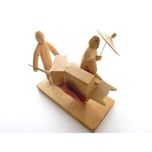 Vintage Chinese Mini Figure Wood Carving Cart